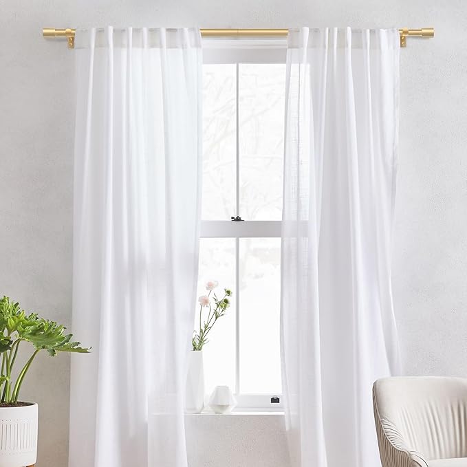 IFELS Heavy Duty Curtain Rods for Windows 48 to 84 Inch, 1 Inch Gold Curtain Rods for Outdoor, Farmhouse, Bedroom, Kitchen, Living Room, Adjustable Easy Install Curtains Rod (A2,Gold,30"-90")