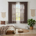 WAZZIO Boho Lace Curtains 63 Inches 2 Panel,Light Filtering Privacy Tassel & Geometry Crochet Semi Sheer Curtain Drapes for Bedroom Living Dining Room,Rod Pocket & Tassel,Chocolate Brown
