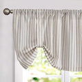 jinchan Tie Up Linen Textured Striped Bow Tie Curtain for Kitchen Bathroom Rod Pocket Pinstripe Valance Window Treatments Ticking Stripe Pull Cord Valance 1 Panel 18 Inch Taupe Grey on Linen