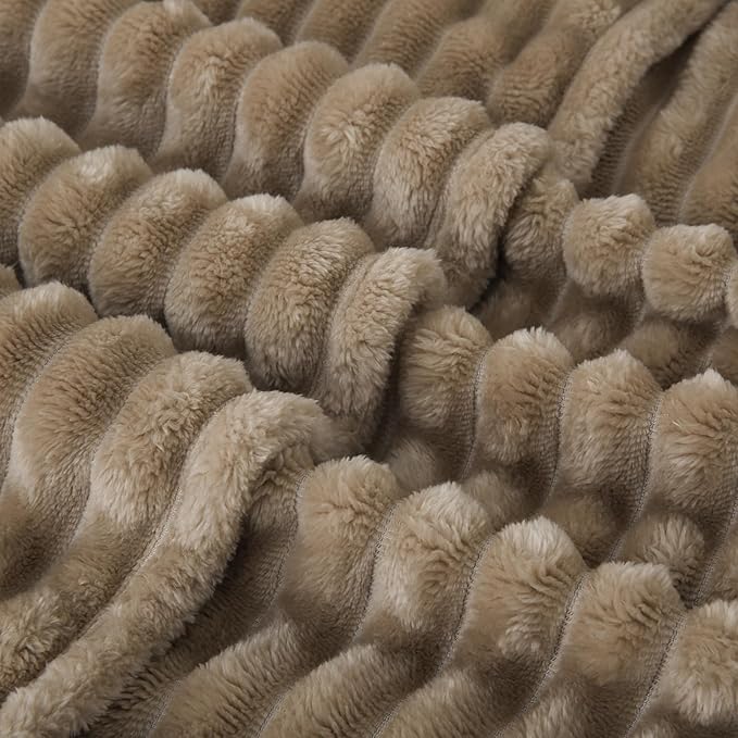 Tan Fleece Throw Blanket 50”×60” for Couch Sofa Bed,Super Soft Cozy Plush Blanket with Stripes Design Lightweight for Adults,Woman,Girls