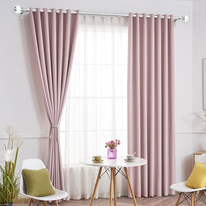Curtain Rods for Windows 48 to 84, USFOOK 7/8 Inch Telescoping Splicing Drapery Rods 32 to 86 Inch, Decoration for Home with Light Silver Translucent Finials