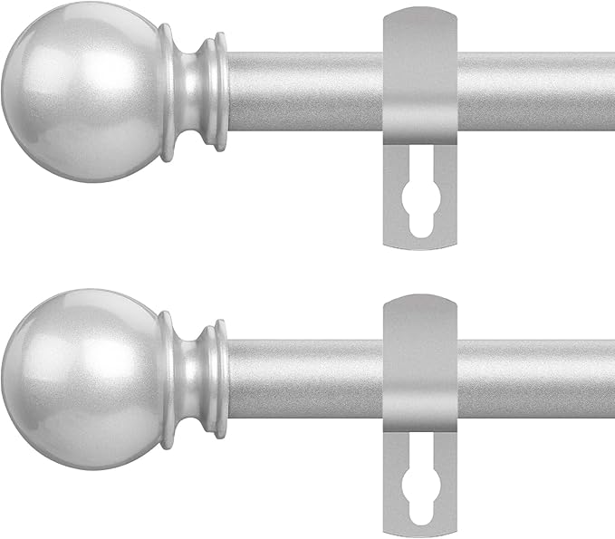 Silver Curtain Rods for Windows 48 to 84 or 88 Inches Max-2 Pack 5/8'' Metal Heavy Duty Curtain Rods Set - Rustic Decorative Drapery Rods with Brackets for Farmhouse, Bedroom