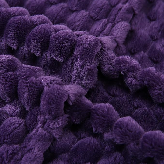 Puncuntex Deep Purple Throw Blanket 108"×90" inches Fuzzy 3D Jacquard Decorative Flannel Fleece Super Soft Plush Cozy Blanket for Couch Sofa Chair Lightweight