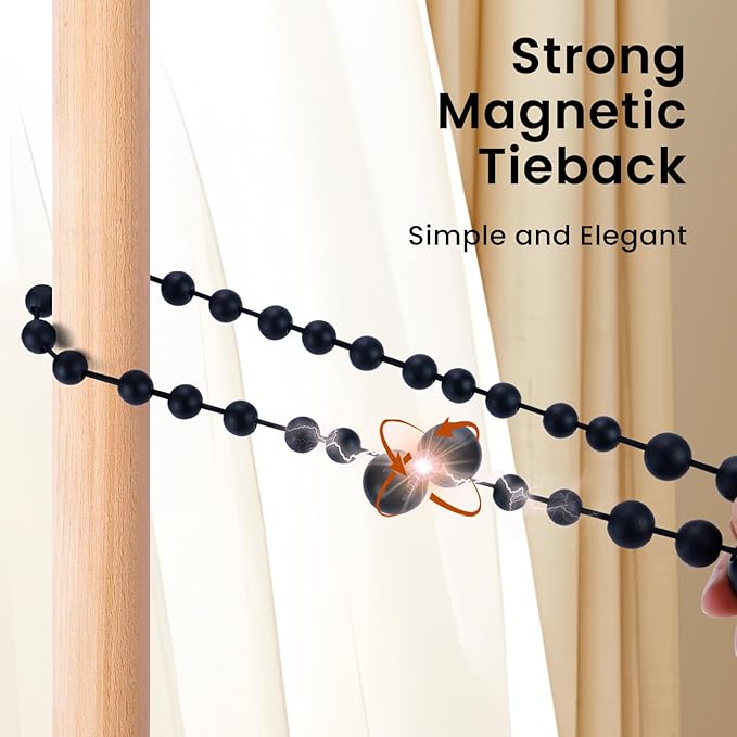 KLOGTSIND Magnetic Curtain Tiebacks, Curtain Tie Backs for Curtains 6 Pack, Wood Bead Curtain Tiebacks, Curtain Holders for Boho Bedroom Decor, Baby Nursery Decor, Farmhouse Decor