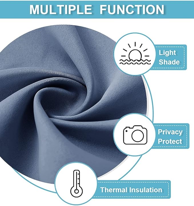 RYB HOME 54 inch Blackout Curtains for Living Room, Rod Pocket Thermal Insulated Small Window Drapes Room Darkening Shades for Bedroom Studio Dorm, W 42 x L 54 inch, Set of 2 Panels, Stone Blue
