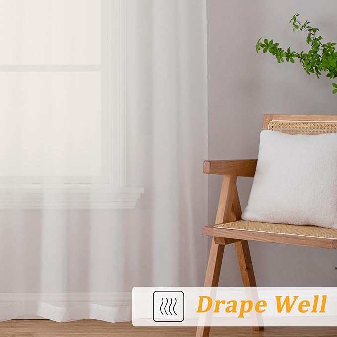 Gwine Ivory Sheer Curtains 68 Inches Long 2 Panels Set, Light Filtering Sheer Curtains for Living Room Bedroom, Modern Voile Soft Airy Rod Pocket Drapes, 42Wx68L Inch, 2PCS