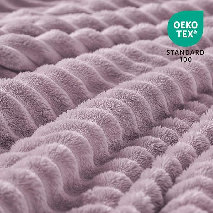 BEDELITE Fleece Throw Blanket for Couch – 3D Ribbed Jacquard Soft and Warm Decorative Fuzzy Blanket – Cozy, Fluffy, Plush Lightweight Dusky Violet Throw Blankets for Bed, Sofa, 50x60 inches