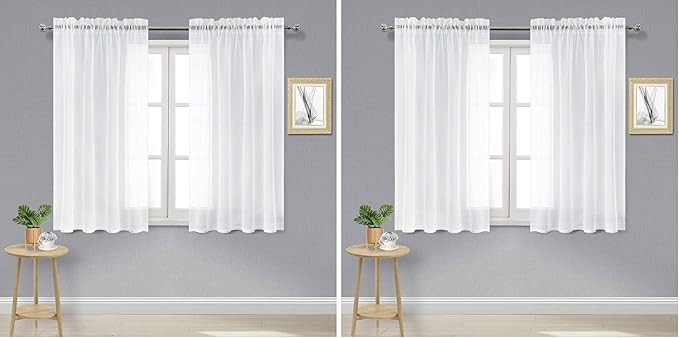 DWCN White Sheer Curtains Semi Transparent Voile Rod Pocket Curtains for Bedroom and Living Room, 52 x 54 inches Long, Set of 2 Panels (Pack of 2)