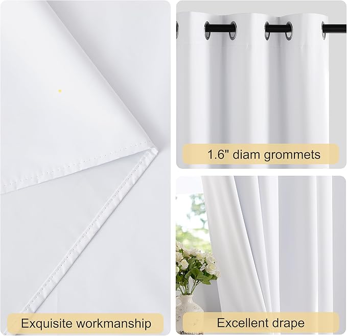 NICETOWN 100% Blackout Window Curtain Panels 90 inch Length for Living Room, Set of 2, Snow White, 42 inches Wide, Thermal Insulated Drapes