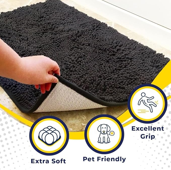 Muddy Mat® | Super Absorbent Door Mat Indoor, Microfiber Quick Dry Chenille Entryway Rug, Non-Slip Front Door Mat, Indoor Mats for Entryway, Machine Washable Pet Rug, Charcoal 48"x72"