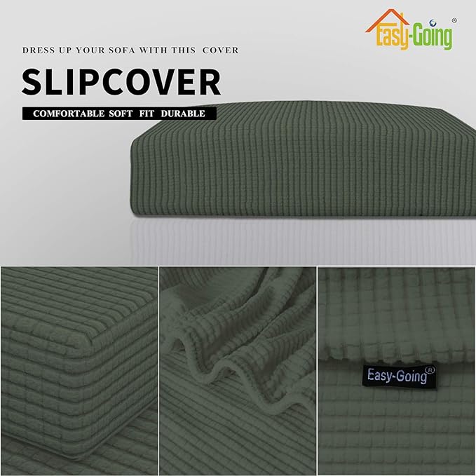 Easy-Going Stretch Loveseat Cushion Cover Sofa Cushion Furniture Protector Sofa Seat Sofa Slipcover Sofa Cover Soft Flexibility with Elastic Bottom(Loveseat Cushion, Olive Green)