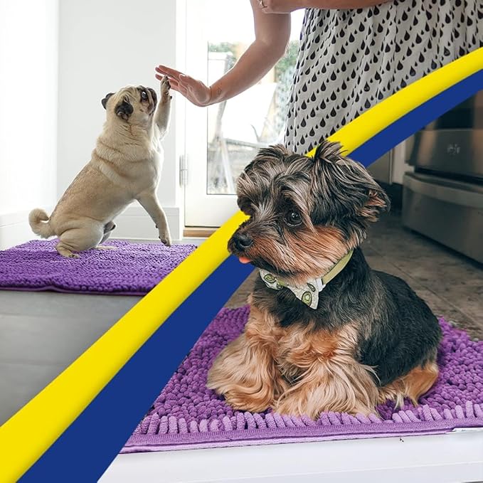 Muddy Mat® | Super Absorbent Door Mat Indoor, Microfiber Quick Dry Chenille Entryway Rug, Non-Slip Front Door Mat, Indoor Mats for Entryway, Machine Washable Pet Rug, Purple 24" x 120"