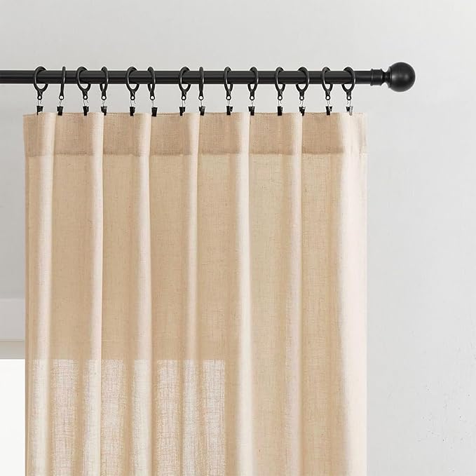 Joydeco Linen Curtains 108 Inch Length 2 Panel Sets,Light Filtering Curtains for Bedroom 52 Inch Wide Living Room Drapes with Back Tabs & Rod Pockets (W52 x L108 Inch, Ecru)