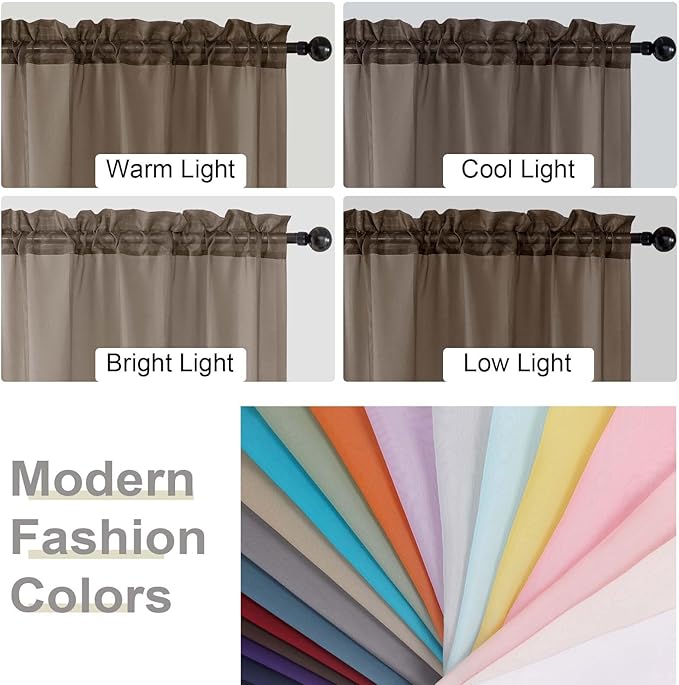 Chocolate Sheer Curtains 84 Inches Long 2 Panels, Soft Light Filtering Curtains for Bedroom Living Room, Modern Rod Pocket Privacy Drapes Window Treatments, Chocolate, Total Wide 84 Inch