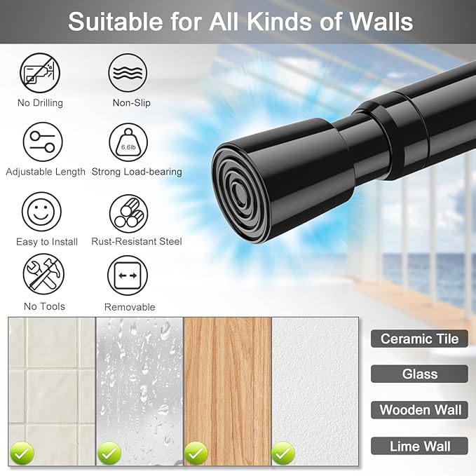 AIZESI Black Spring Tension Rods Adjustable 26 to 39 Tension Curtain Rod Small Tension Rod No Drilling Expandable Spring Loaded Curtain Tension Rod,Suitable for Doors and Windows 26 to 36 inch (3Pcs)