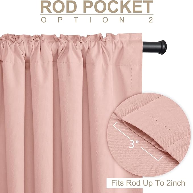 100% Blackout Shield Linen Blackout Curtains for Bedroom 90 Inches Long, Back Tab/Rod Pocket Living Room Drapes, Thermal Insulated Blackout Curtains 1 Panel Set, 100" W x 90" L, Blush Pink