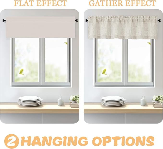 OWENIE Natural Valances for Windows 1 Pcs 18 Inch Length, Light Filtering Textured Short Small Valance Curtains for Bathroom Basement Living Room Bedroom, Half Window Curtains Over Sink, 52" Wx18 L