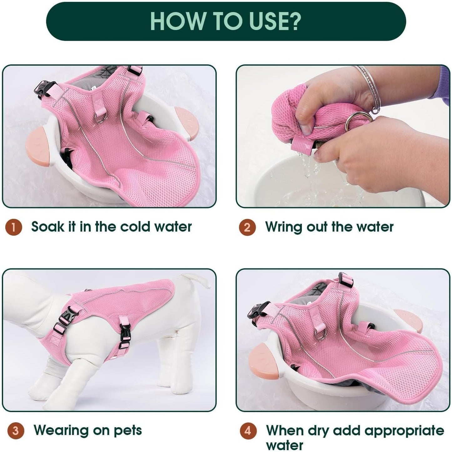 Kuoser Dog Cooling Vest for Large Dogs, Lightweight Doggie Cooler Jacket Breathable Mesh Pet Cooling Shirts Reflective Puppy Cool Harness for Beach, Hiking, Walking Pink XXL