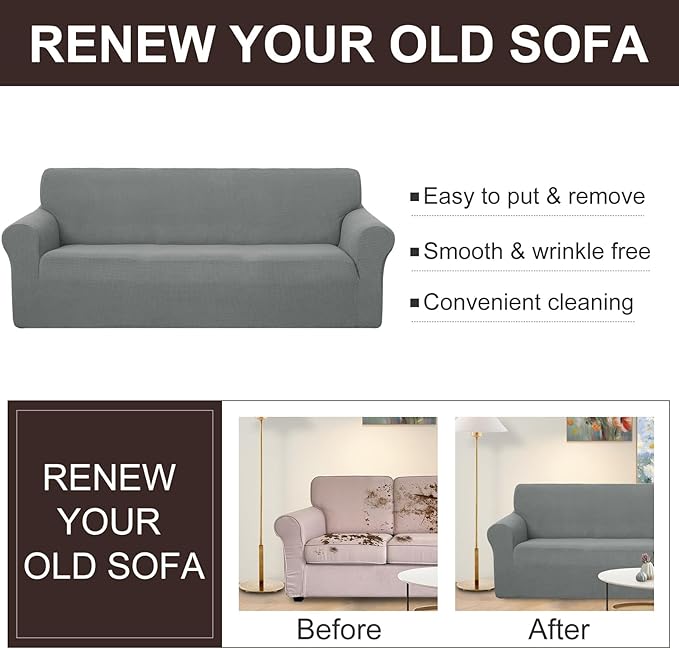 U-NICE HOME Stretch Couch Cover Sofa Cover Washable Sofa Slipcover Furniture Protector for 3 Cushion Couch Sofa Pet Friendly(Sofa, Grey)