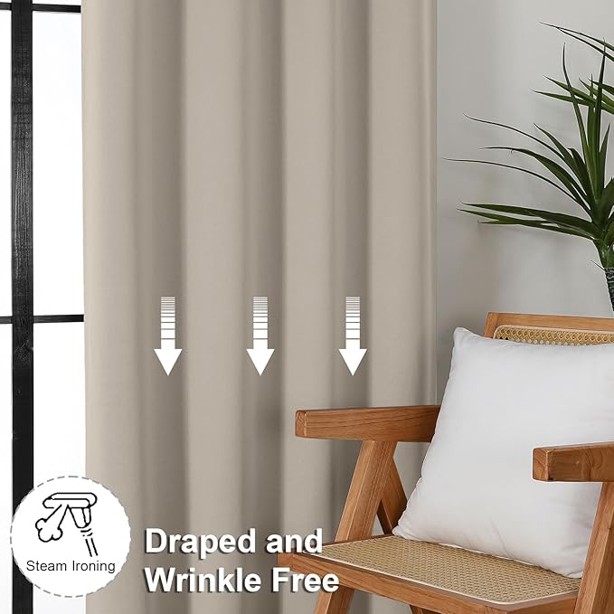 Simplebrand Ava Stone Blackout Curtains for Bedroom 84 Inch Length 2 Panels Set, Solid Thermal Insulated Privacy Living Room Window Treatment Curtains Blackout Drapes, W40 x L84 Inch, Stone