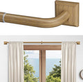 Boho Wood Grain Curtain Rods for Windows 66-152Inch(5.5-12.7ft) Heavy Duty Wrap Around Blackout Curtain Rods, Adjustable Room Darkening Drapery Rod for Bedroom, Living Room & Outdoor, Stainless Steel