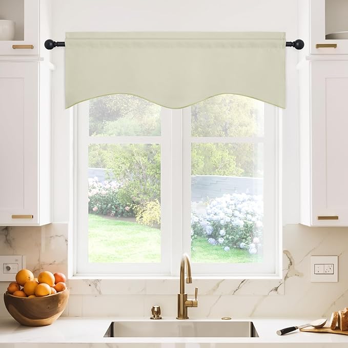 NICETOWN Blackout Valances for Kitchen Window - 42 inches by 18 inches Long Thermal Insulated Rod Pocket Cafe Curtains, Window Treatment for Bathroom/Bedroom (Light Beige, 2 Pieces)