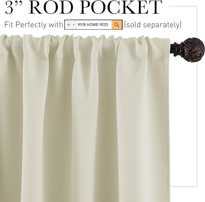 RYB HOME RV Curtains for Camper Windows, Mini Small Thermal Insulated Sunlight Heat Blocking Blocking Privacy Portable Curtains for Travel Trailer, Width 34 by Length 24, Beige, 2 Panels