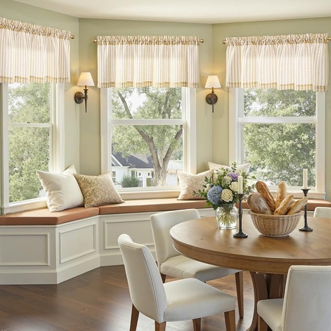 jinchan Linen Stripe Valance for Window 16 Inch Modern Rustic Farmhouse Valance for Kitchen Living Room Bathroom Window Treatment Light Filtering Rod Pocket 1 Panel Mustard Yellow on Linen