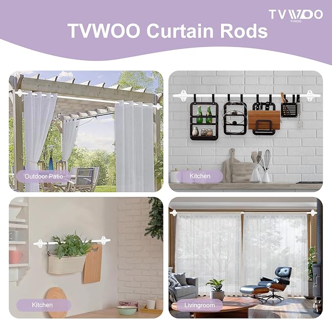 TVWOO White Wrap Around Curtain Rods:5/8" Small Blackout Adjustable Window Curtain Rod for Bedroom Kitchen Apartment Renter Friendly,Room Darkening Curved Drapery Rods Easy Install,Pure White 28-60"