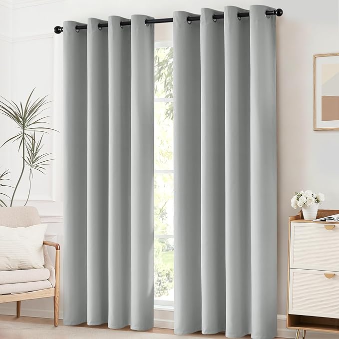 Yakamok Blackout Curtains Room Darkening Thermal Insulated Grommet top Window Curtains for Living Room, 52Wx108L Inch, Light Grey, Set of 2