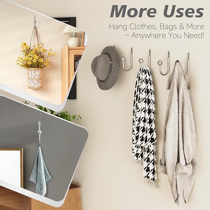 Hion Curtain Holdbacks Silver 4pcs, Curtain Tiebacks Wall Mounted Curtain Hooks Holders for Drapes