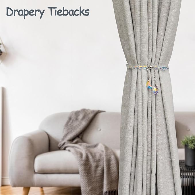PEDOBO Magnetic Curtain Tiebacks, 2 Pack Crystal Beaded Sun & Moon Pendants Sheers/Draperies Holdbacks for Window Home Office Decor (Crystal AB)