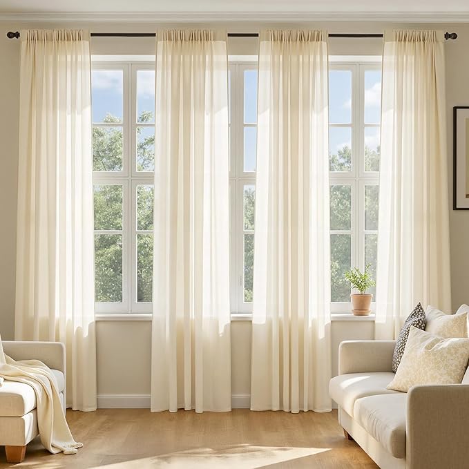 MIULEE Butter Cream Sheer Curtains 84 Inches Long, 4 Panels Set, Rod Pocket Voile Drapes Light Filtering and Semi Transparent, Elegant Window Treatments for Bedroom Living Room,54 x 84 Inches