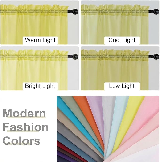 Sheer Curtains 63 Inch Length 2 Panels Set for Living Room Bedroom, Airy Soft Light Filtering Sheer Dining Room Curtains, Modern Rod Pocket Drapes, Lemon, Each 42" Wx63 L
