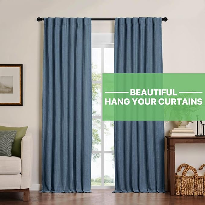 Curtain Rods for Windows 48 to 84, 2 Pack Black Curtain Rod with Brackets Easy Install, Decorative Adjustable 5/8 inch Heavy Duty Curtain Rod for Living Room, Bedroom, Set of 2