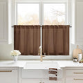 HOMEIDEAS Non-See-Through Brown Privacy Sheer Kitchen Curtains, 30 X 24 Inches Long 2 Panels Short Sheer Curtains Light Filtering Bathroom Window Drapes for Bedroom Living Room