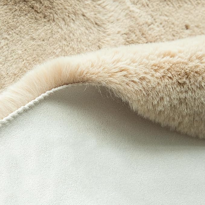 ORINOVA Washable Shag Round Rugs 6ft Camel Plush Faux Rabbit Furry Fur Rugs for Bedroom Large Circle Fluffy Nursery Rug
