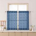 Chyhomenyc Dusty Blue Sheer Curtains 36 Inch Length, Light Filtering Leaf Tufted Textured Small Window Kitchen Curtain Over Sink, Short Half Window Curtains for Bathroom Basement, 30"Wx36"L, 2 Panels