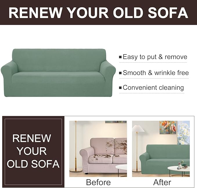 U-NICE HOME Stretch Couch Cover Sofa Cover Sofa Slipcover Furniture Protector for 4 Cushion Couch Sofa Pet Friendly(Oversized Sofa, Cyan)