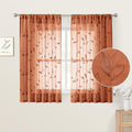 HOMEIDEAS Fall Burnt Orange Sheer Kitchen Curtains 52 x 45 Inch Length 2 Panels Embroidered Leaf Pattern Short Curtains for Bedroom Half Small Window Rod Pocket Tiers