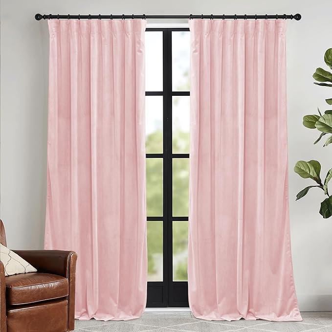 RYB HOME Pink Velvet Curtains 84 inches, Back Tab Soft Fabric Room Darkening Thermal Insulated Luxurious Home Decor Curtains for Living Room Bedroom, W 52" x L 84", 2 Panels Set