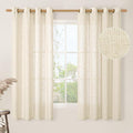 LAMIT Beige Linen Curtains 63 inch Length 2 Panels for Living Room, Bronze Grommet Soft Semi Sheer Light Filtering Window Treatments Neutral Drapes for Bedroom, 52 x 63 Inch, Beige