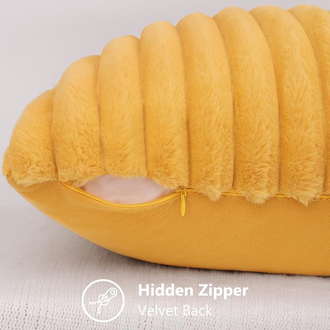 decorUhome Summer Cozy Faux Fur Throw Pillow Covers 26x26 Set of 2 Decorative Plush Striped Modern Farmhouse Boho Couch Euro Sham Pillow Cases with Velvet Back for Sofa Bed Living Room, Mustard Yellow