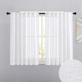RYB HOME White Curtains for Bedroom - Linen Textured Semi Sheer Curtains Privacy for Bedroom Bathroom Kitchen Dining Office Window, 52 Wide x 45 inches Long, 2 Pcs