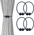 Melaluxe 4 Pack Magnetic Curtain Tiebacks, Decorative Curtain Holdbacks for Window Décor (Navy Blue)
