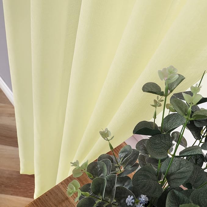 Tollpiz Sheer Curtain Linen Textured Living Room Curtains Sheer Light Filtering Rod Pocket Voile Curtain for Bedroom, 54 x 72 inches Long, Transparent Yellow, Set of 2 Panels