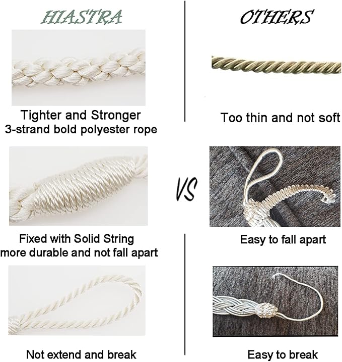 Curtain Tiebacks Ropes, 6pcs Decorative Handmade Tie Backs Curtain Holdbacks Holders Cord for Window Sheer Drapes Indoor Outdoor, Ivory White
