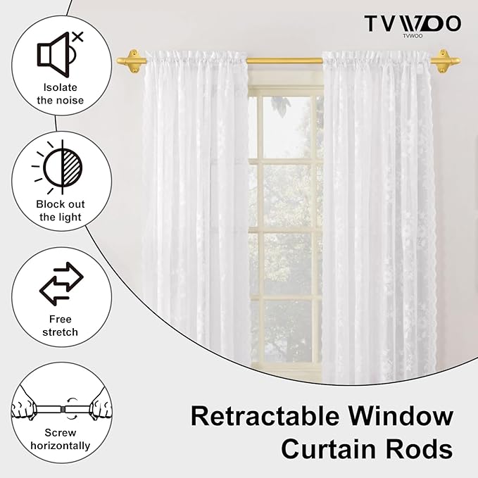 TVWOO Gold Wrap Around Curtain Rods:5/8" Small Blackout Adjustable Window Curtain Rod for Bedroom Kitchen Apartment Renter Friendly,Room Darkening Curved Drapery Rods Easy Install,Brass Golden 36-72"