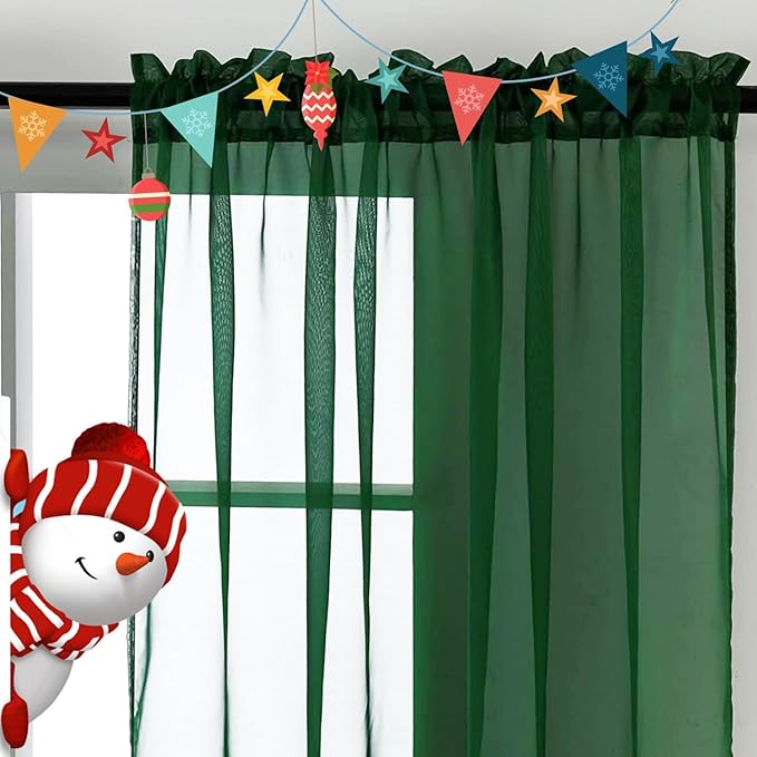 SpaceDresser Foliage Green Sheer Curtains 4 Panels Rod Pocket Semi-Sheer Curtain 90 Inches Long Light Filtering Voile Window Drapes for Bedroom Living Room Kitchen, Each 52W x 90L