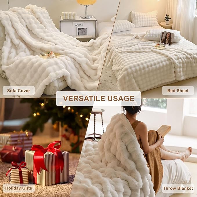 HANDONTIME White Sofa Covers Dog Couch Cover Rabbit Plush L Shaped Couch Covers Faux Fur Sofa Slipcovers for 3 Seat Cushion Couches Shaggy Couch Cover Blanket Washable Thick Soft, 71" X118"